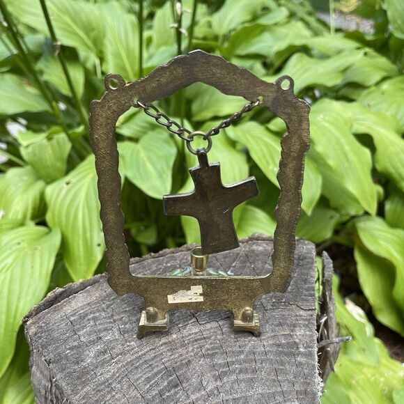 Candle Holder Crucifix Prayer Jesus Catholic Gold Plated Brass Cross‎ Christian - Picture 3 of 5